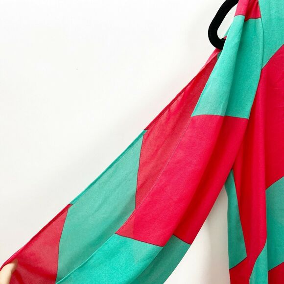 2/$30 Gianni Bini XS Womens Teal Coral Long Sleeve Cold Shoulder Blouse - Picture 4 of 9